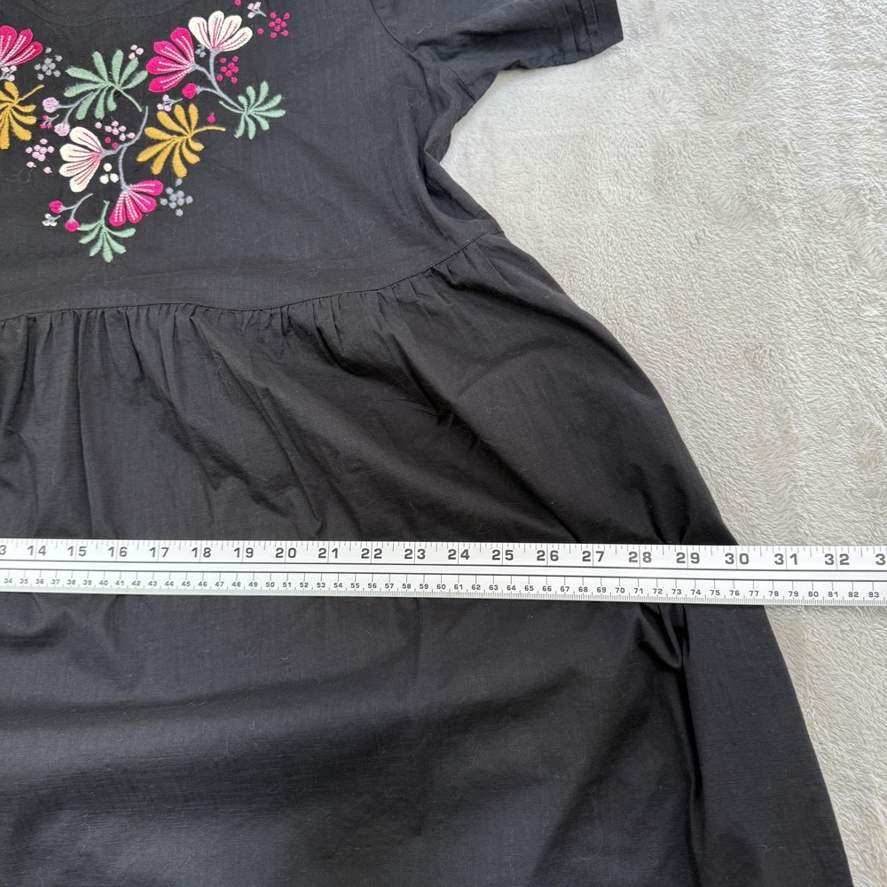 Gudrun Sjoden Dress Womens M Black Embroidered Floral Lagenlook Organic Cotton - Picture 10 of 12
